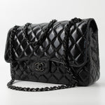 CHANEL Handbag Black So Black Shiny Crumpled Calfskin Quilted Jumbo Double Flap - Redeluxe