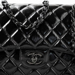 CHANEL Handbag Black So Black Shiny Crumpled Calfskin Quilted Jumbo Double Flap - Redeluxe