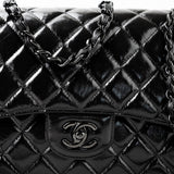 CHANEL Handbag Black So Black Shiny Crumpled Calfskin Quilted Jumbo Double Flap - Redeluxe