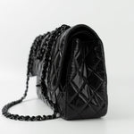 CHANEL Handbag Black So Black Shiny Crumpled Calfskin Quilted Jumbo Double Flap - Redeluxe