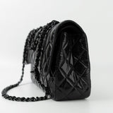 CHANEL Handbag Black So Black Shiny Crumpled Calfskin Quilted Jumbo Double Flap - Redeluxe