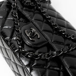 CHANEL Handbag Black So Black Shiny Crumpled Calfskin Quilted Jumbo Double Flap - Redeluxe