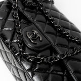 CHANEL Handbag Black So Black Shiny Crumpled Calfskin Quilted Jumbo Double Flap - Redeluxe