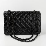 CHANEL Handbag Black So Black Shiny Crumpled Calfskin Quilted Jumbo Double Flap - Redeluxe