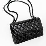 CHANEL Handbag Black So Black Shiny Crumpled Calfskin Quilted Jumbo Double Flap - Redeluxe