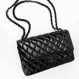 CHANEL Handbag Black So Black Shiny Crumpled Calfskin Quilted Jumbo Double Flap - Redeluxe