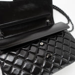 CHANEL Handbag Black So Black Shiny Crumpled Calfskin Quilted Jumbo Double Flap - Redeluxe