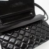 CHANEL Handbag Black So Black Shiny Crumpled Calfskin Quilted Jumbo Double Flap - Redeluxe