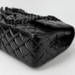 CHANEL Handbag Black So Black Shiny Crumpled Calfskin Quilted Jumbo Double Flap - Redeluxe