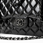 CHANEL Handbag Black So Black Shiny Crumpled Calfskin Quilted Jumbo Double Flap - Redeluxe