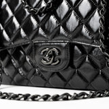 CHANEL Handbag Black So Black Shiny Crumpled Calfskin Quilted Jumbo Double Flap - Redeluxe