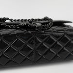 CHANEL Handbag Black So Black Shiny Crumpled Calfskin Quilted Jumbo Double Flap - Redeluxe