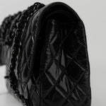 CHANEL Handbag Black So Black Shiny Crumpled Calfskin Quilted Jumbo Double Flap - Redeluxe