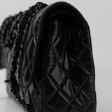 CHANEL Handbag Black So Black Shiny Crumpled Calfskin Quilted Jumbo Double Flap - Redeluxe