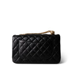 CHANEL Handbag Black Sweet Camelia Single Flap Black Lambskin Quilted Aged Gold Hardware - Redeluxe