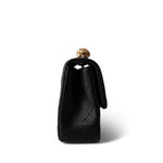 CHANEL Handbag Black Sweet Camelia Single Flap Black Lambskin Quilted Aged Gold Hardware - Redeluxe