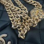 CHANEL Handbag Black Sweet Camelia Single Flap Black Lambskin Quilted Aged Gold Hardware - Redeluxe