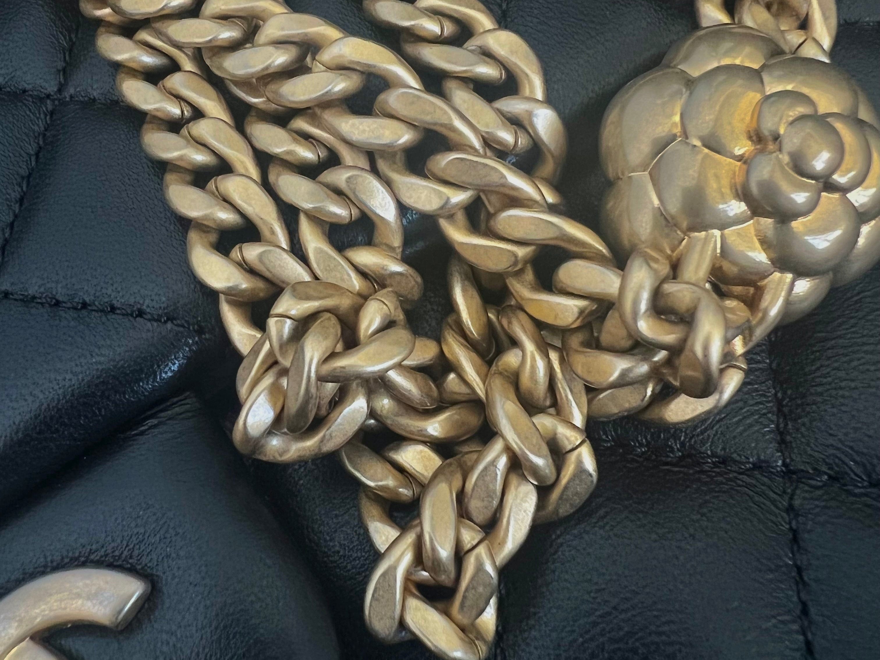 CHANEL Handbag Black Sweet Camelia Single Flap Black Lambskin Quilted Aged Gold Hardware - Redeluxe