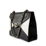 CHANEL Handbag Black Vintage Black and White Lambskin Envelope Shoulder Bag Gold Hardware - Redeluxe