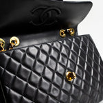 CHANEL Handbag Black Vintage Black Lambskin Quilted Jumbo XL Single Flap GHW - Redeluxe