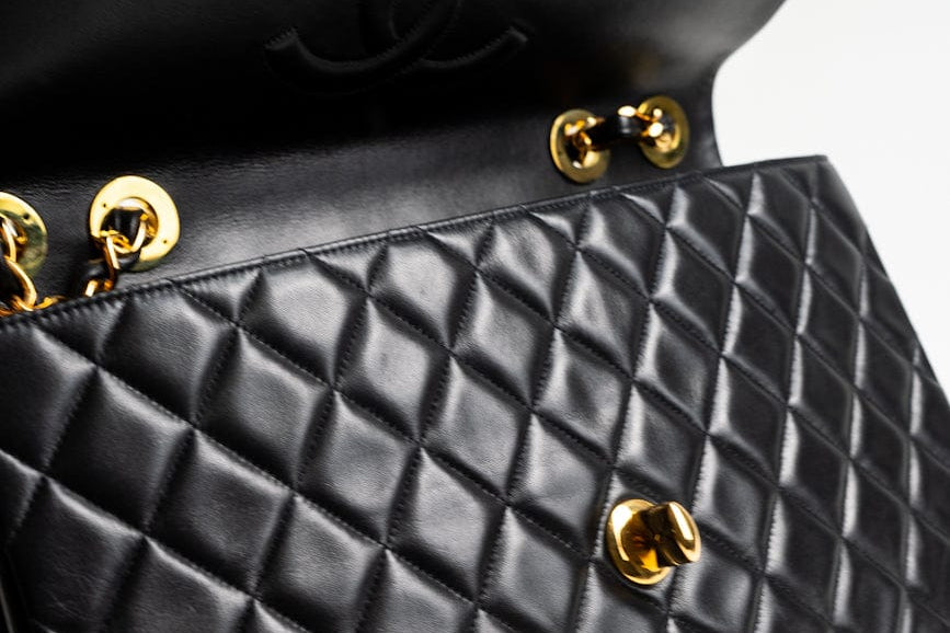 CHANEL Handbag Black Vintage Black Lambskin Quilted Jumbo XL Single Flap GHW - Redeluxe
