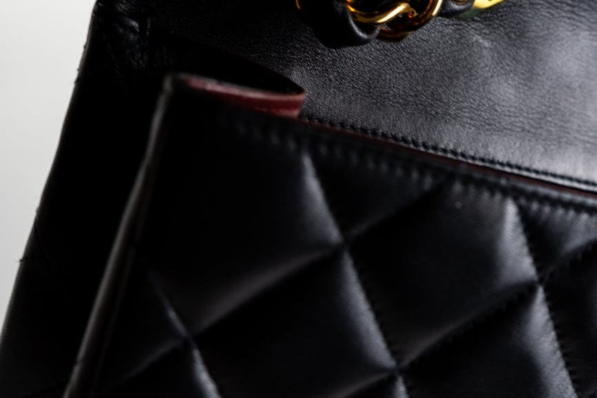 CHANEL Handbag Black Vintage Black Lambskin Quilted Jumbo XL Single Flap GHW - Redeluxe