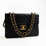 CHANEL Handbag Black Vintage Black Lambskin Quilted Jumbo XL Single Flap GHW - Redeluxe