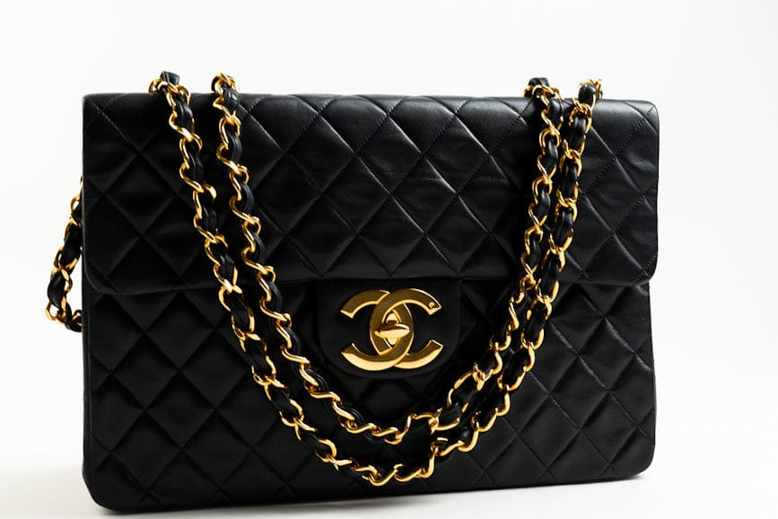 CHANEL Handbag Black Vintage Black Lambskin Quilted Jumbo XL Single Flap GHW - Redeluxe
