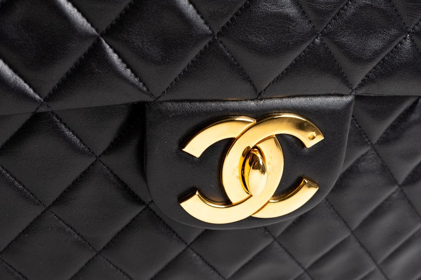 CHANEL Handbag Black Vintage Black Lambskin Quilted Jumbo XL Single Flap GHW - Redeluxe
