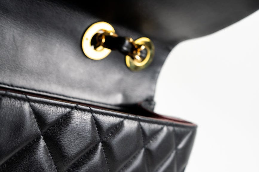 CHANEL Handbag Black Vintage Black Lambskin Quilted Jumbo XL Single Flap GHW - Redeluxe