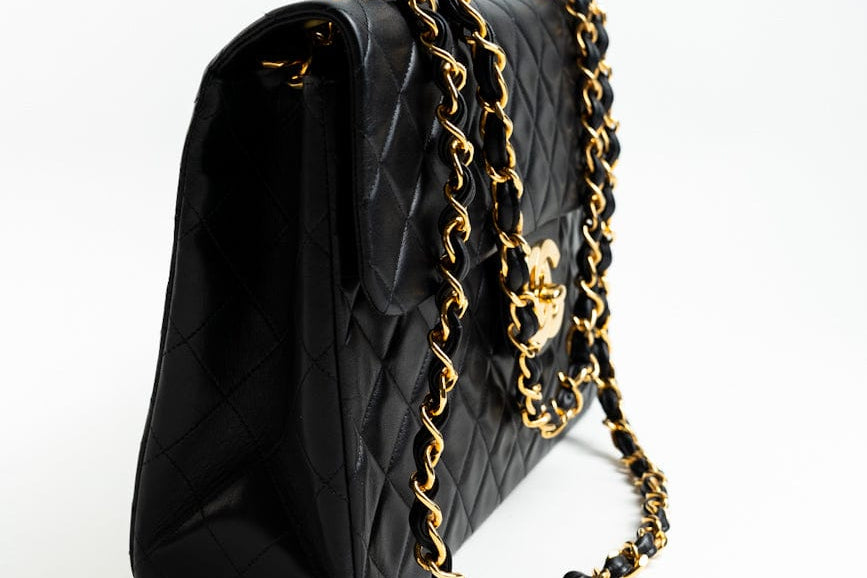CHANEL Handbag Black Vintage Black Lambskin Quilted Jumbo XL Single Flap GHW - Redeluxe