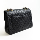 CHANEL Handbag Black Vintage Black Lambskin Quilted Jumbo XL Single Flap GHW - Redeluxe
