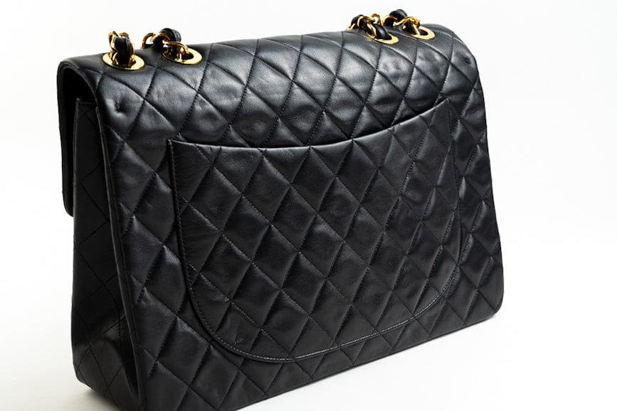 CHANEL Handbag Black Vintage Black Lambskin Quilted Jumbo XL Single Flap GHW - Redeluxe
