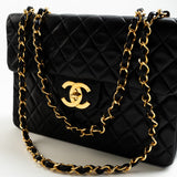 CHANEL Handbag Black Vintage Black Lambskin Quilted Jumbo XL Single Flap GHW - Redeluxe