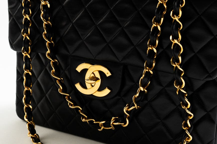 CHANEL Handbag Black Vintage Black Lambskin Quilted Jumbo XL Single Flap GHW - Redeluxe