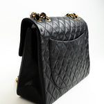 CHANEL Handbag Black Vintage Black Lambskin Quilted Jumbo XL Single Flap GHW - Redeluxe
