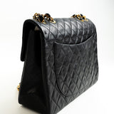CHANEL Handbag Black Vintage Black Lambskin Quilted Jumbo XL Single Flap GHW - Redeluxe