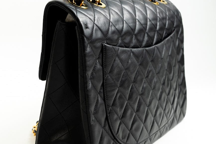 CHANEL Handbag Black Vintage Black Lambskin Quilted Jumbo XL Single Flap GHW - Redeluxe