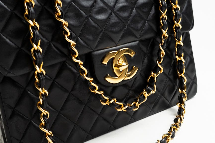 CHANEL Handbag Black Vintage Black Lambskin Quilted Jumbo XL Single Flap GHW - Redeluxe