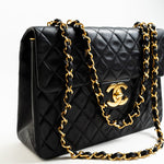 CHANEL Handbag Black Vintage Black Lambskin Quilted Jumbo XL Single Flap GHW - Redeluxe