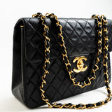 CHANEL Handbag Black Vintage Black Lambskin Quilted Jumbo XL Single Flap GHW - Redeluxe