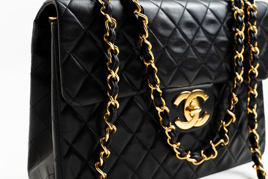 CHANEL Handbag Black Vintage Black Lambskin Quilted Jumbo XL Single Flap GHW - Redeluxe