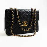 CHANEL Handbag Black Vintage Black Lambskin Quilted Jumbo XL Single Flap GHW - Redeluxe