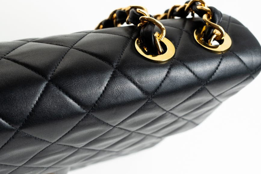 CHANEL Handbag Black Vintage Black Lambskin Quilted Jumbo XL Single Flap GHW - Redeluxe