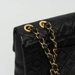 CHANEL Handbag Black Vintage Black Lambskin Quilted Jumbo XL Single Flap - Redeluxe