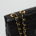 CHANEL Handbag Black Vintage Black Lambskin Quilted Jumbo XL Single Flap - Redeluxe