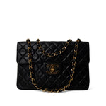 CHANEL Handbag Black Vintage Black Lambskin Quilted Jumbo XL Single Flap - Redeluxe