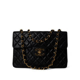 CHANEL Handbag Black Vintage Black Lambskin Quilted Jumbo XL Single Flap - Redeluxe
