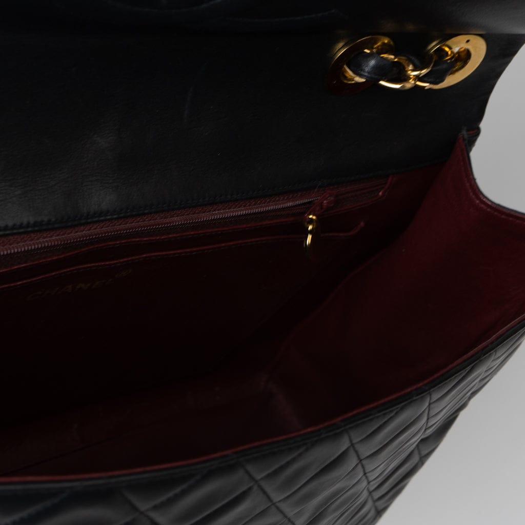 CHANEL Handbag Black Vintage Black Lambskin Quilted Jumbo XL Single Flap - Redeluxe