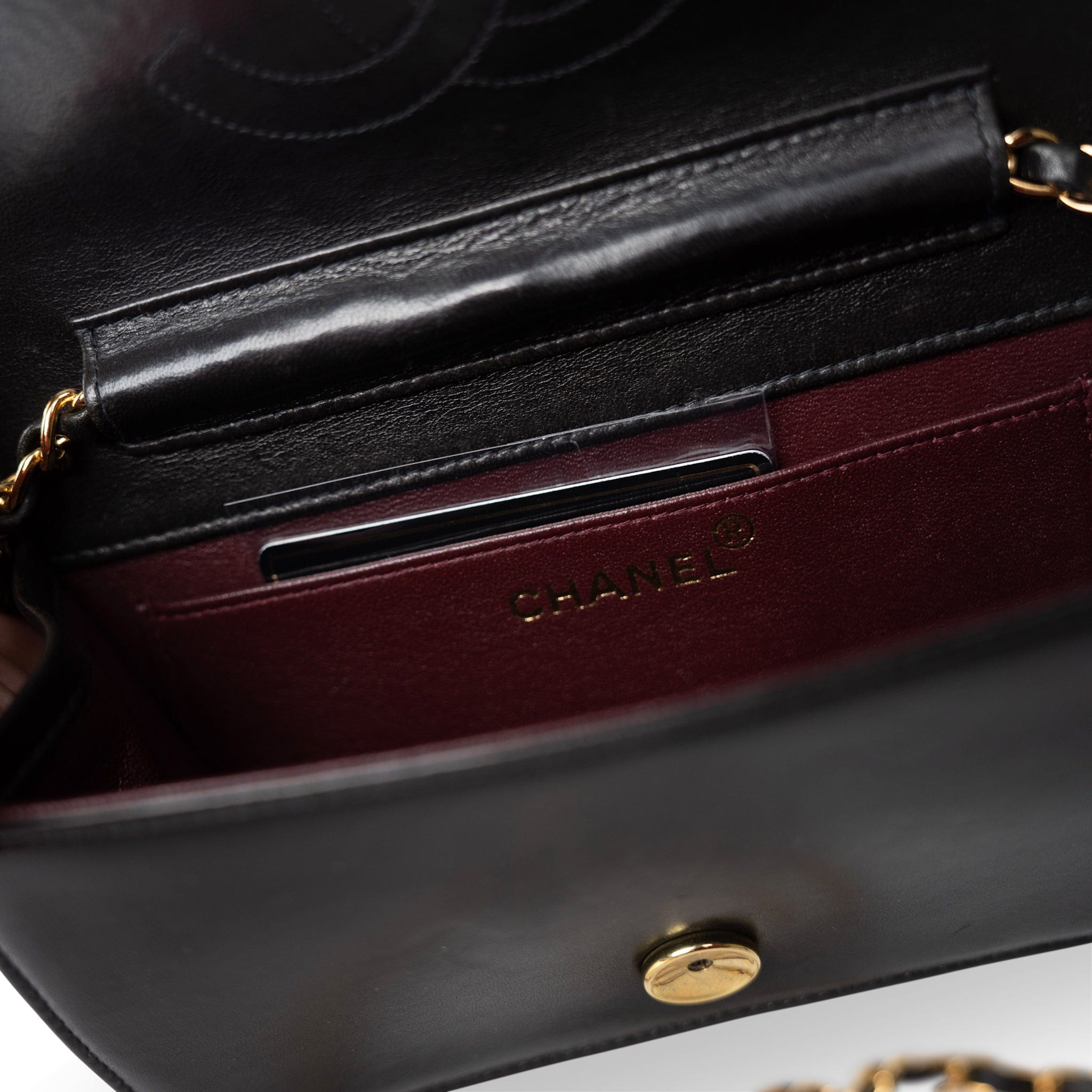 CHANEL Handbag Black Vintage Black Lambskin Quilted Mini Full Flap Gold Hardware - Redeluxe